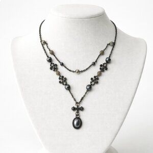 Unique double chain whimsigoth gothic y2k silver tone necklace